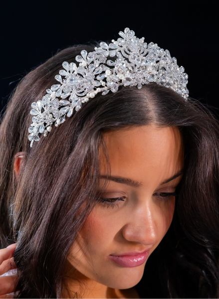 Stunning Swarovski crystal tiara bridal headpiece- Arilda? Pearl Bridal Tiara: Swarovski Crystal Edwardian Wedding  main image 4