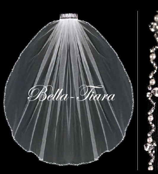 Katalina – Beaded crystal and pearl edge fingertip wedding veil