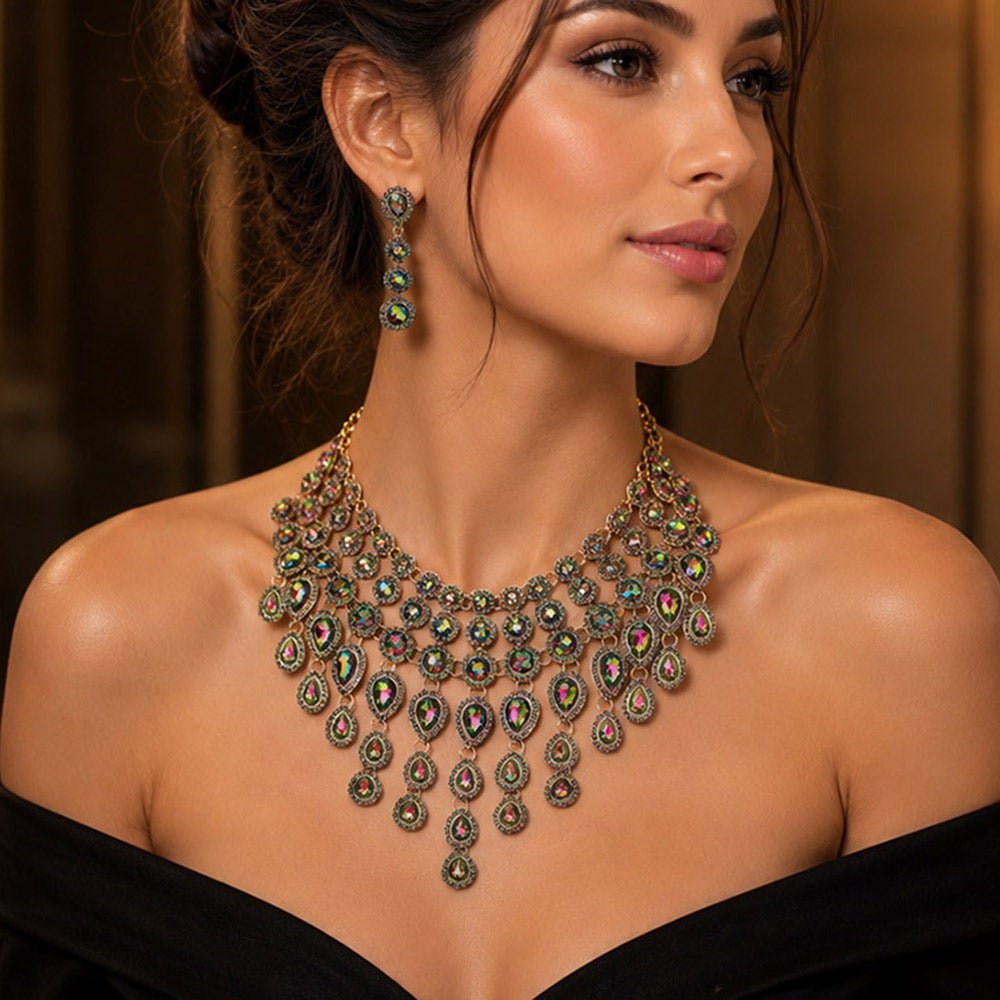 Cleopatra- Crystal drop bridal Statement necklace set