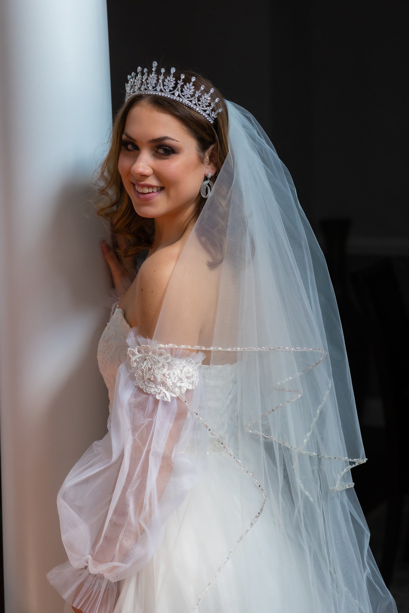 Irida - Beaded crystal edge cathedral veil with blusher