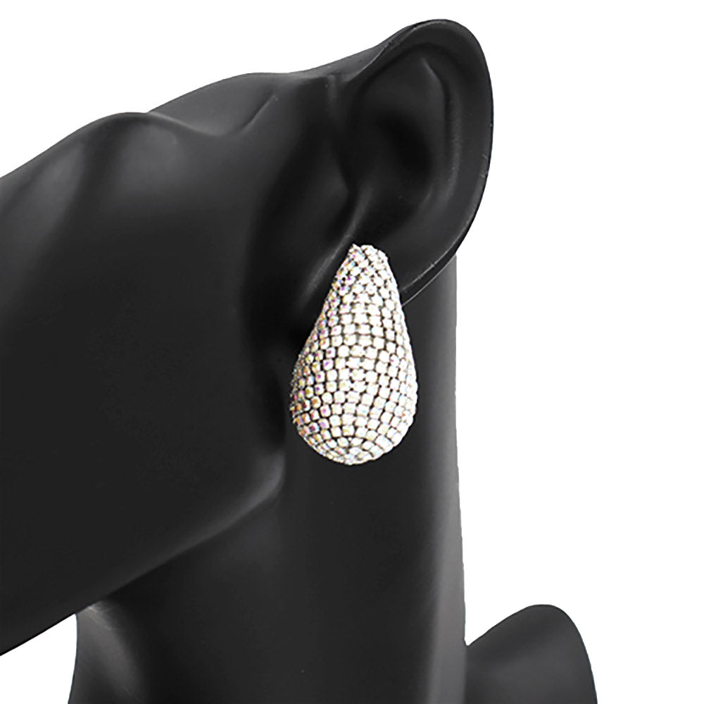 Skylar - Stone Crystal Paved Curved Teardrop Earrings