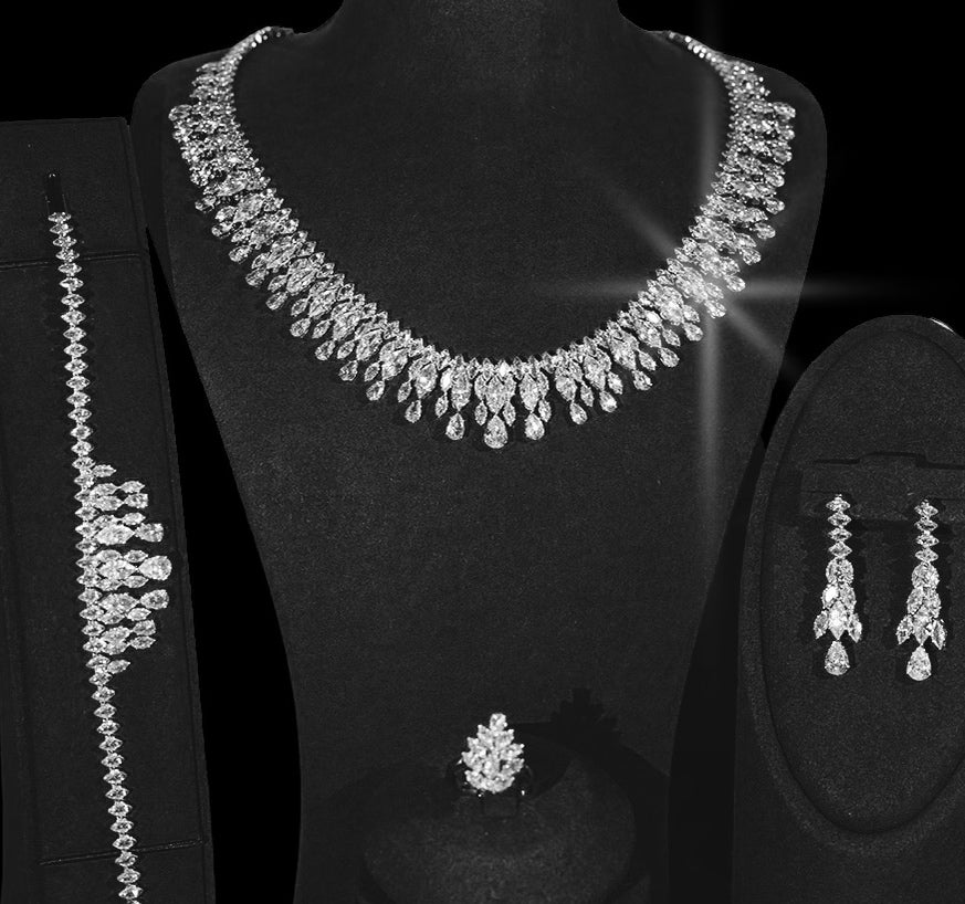 Alyssa -  Elegant crystal drop bridal collar necklace set