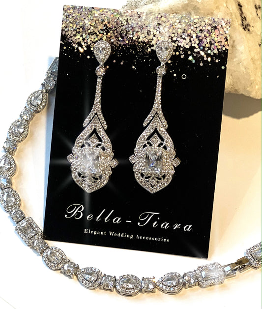 Lilliana - Vintage inspired crystal CZ bridal drop earrings