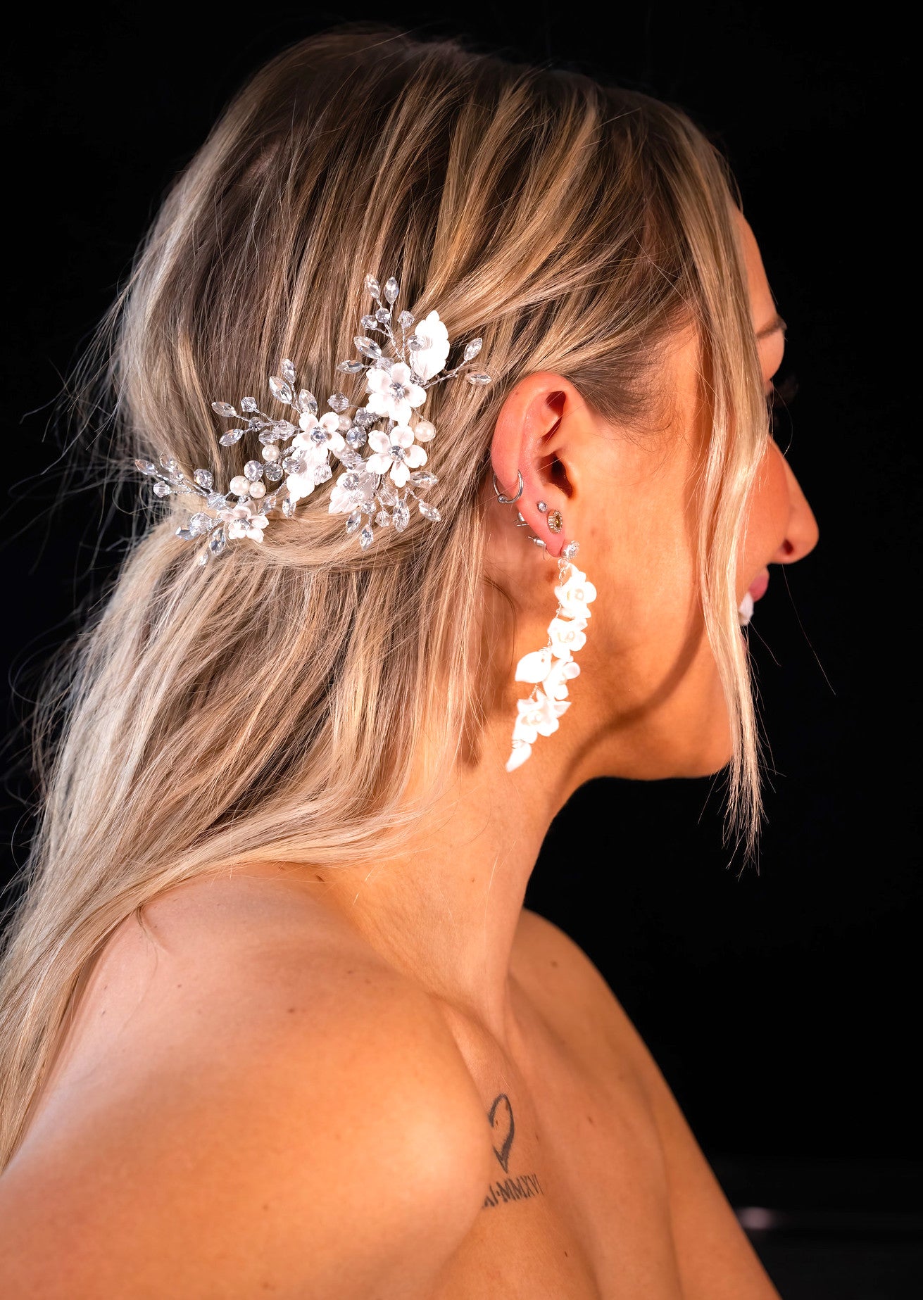 Romera- Floral pearl crystal bridal comb