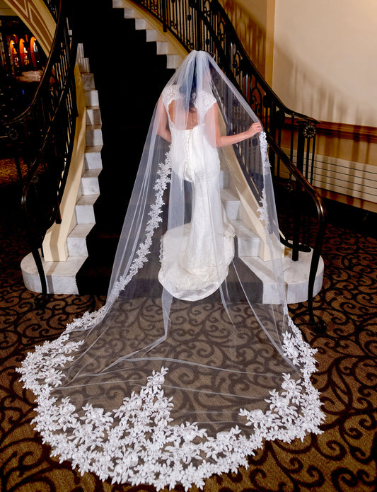 Mariarosa - Scalloped Floral Lace Royal Cathedral veil with Free blusher