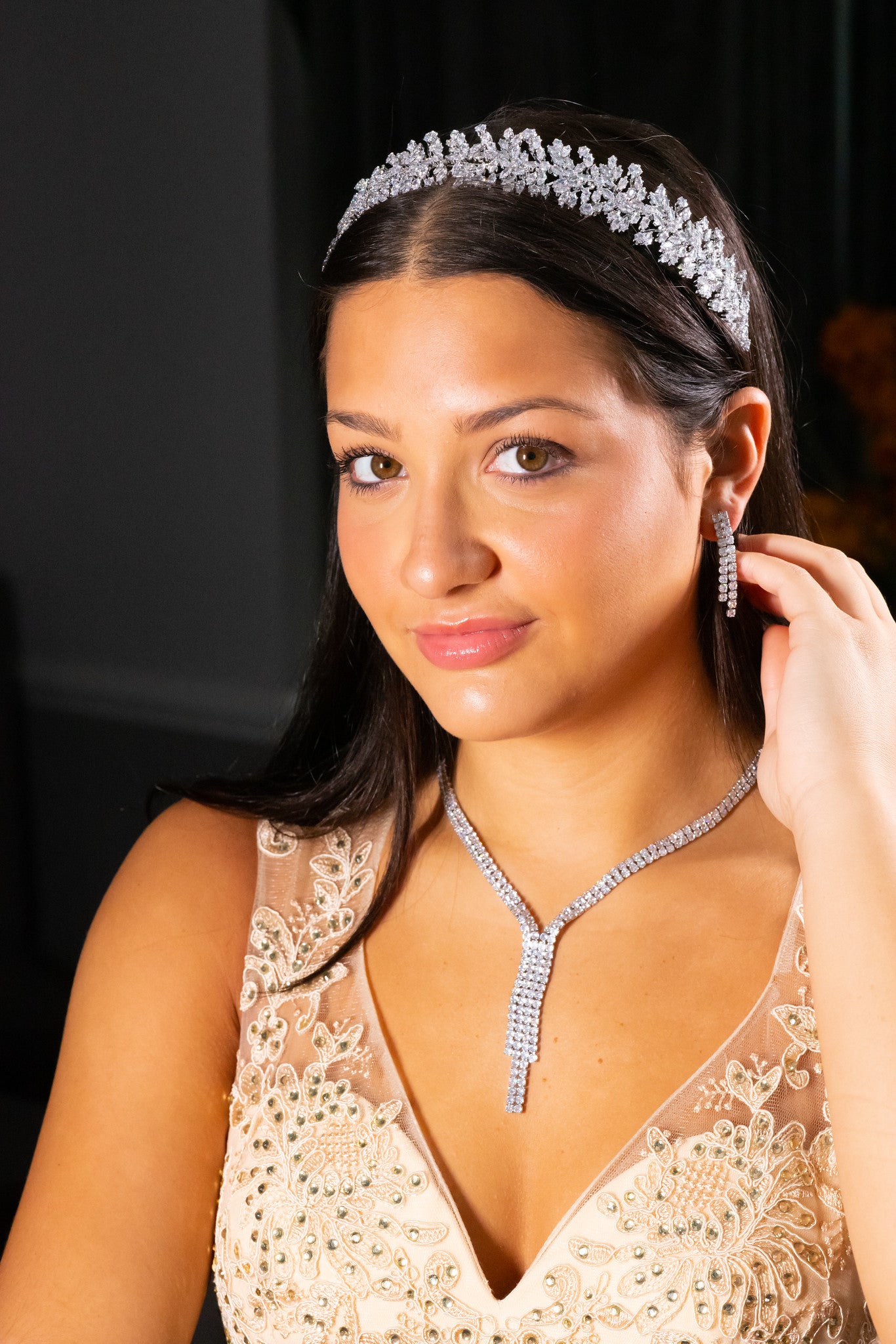 Ria -  Elegant swarovski crystal bridal evening drop necklace set