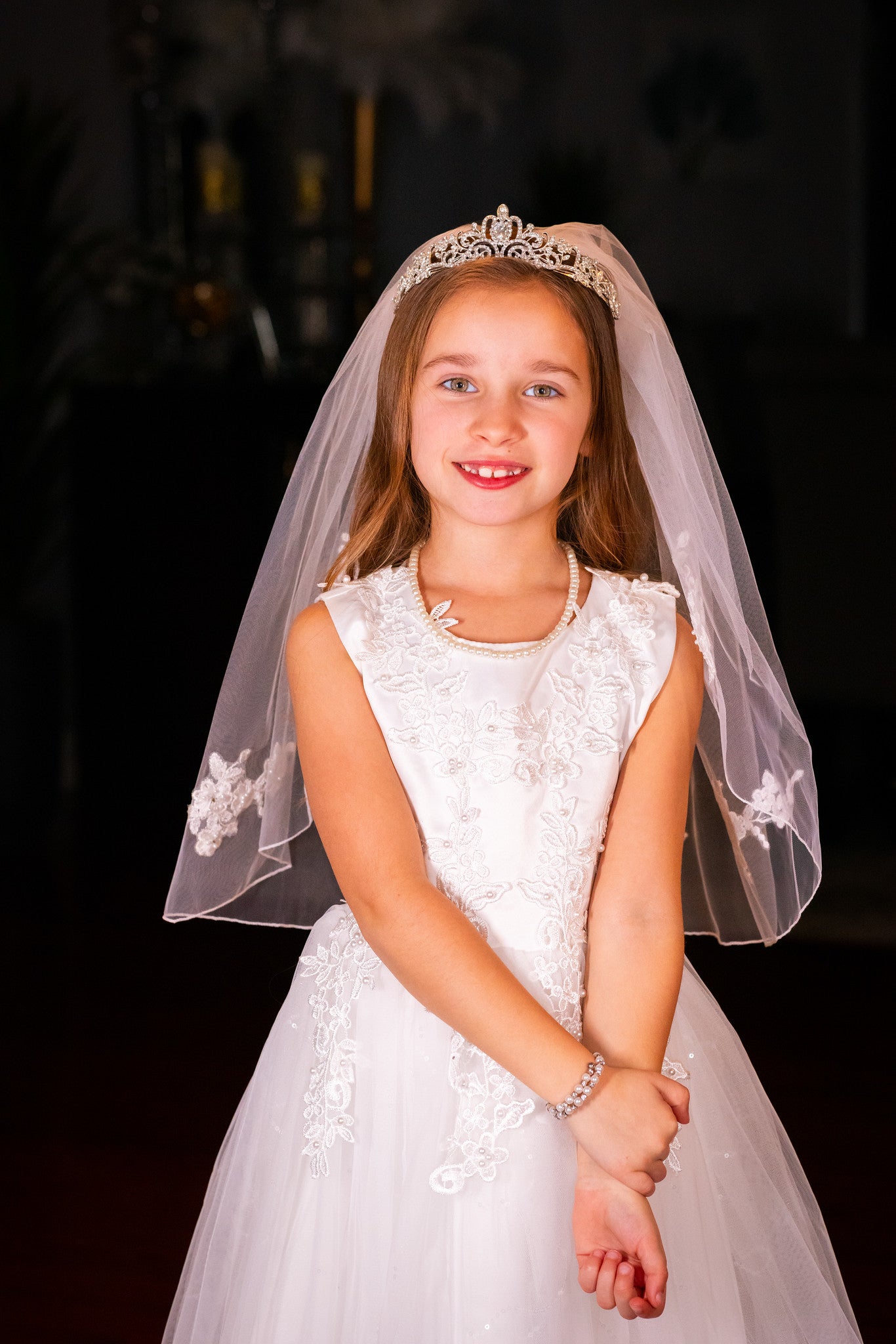 Arianna Beautiful floral french lace first communion veil