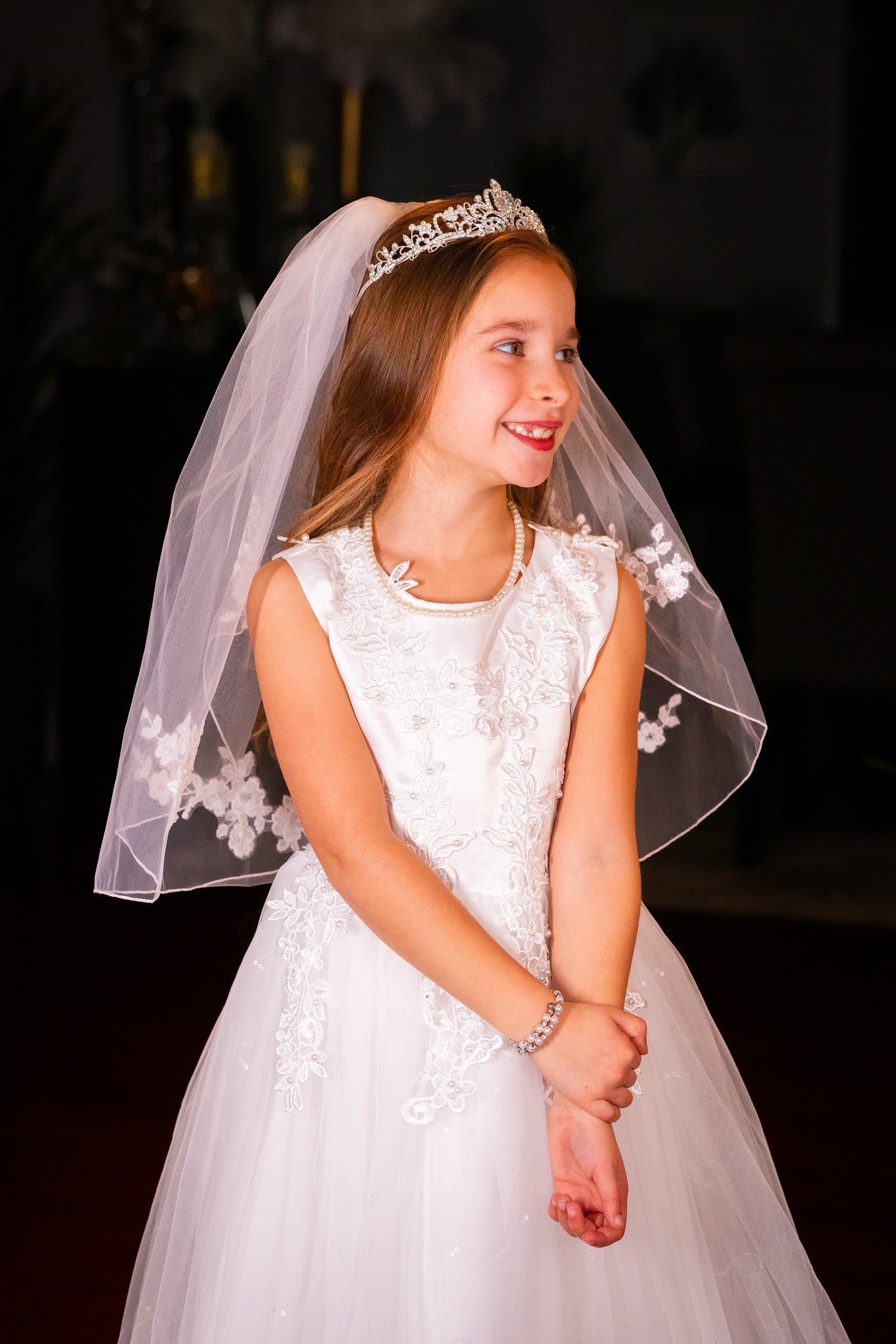 Arianna Beautiful floral french lace first communion veil