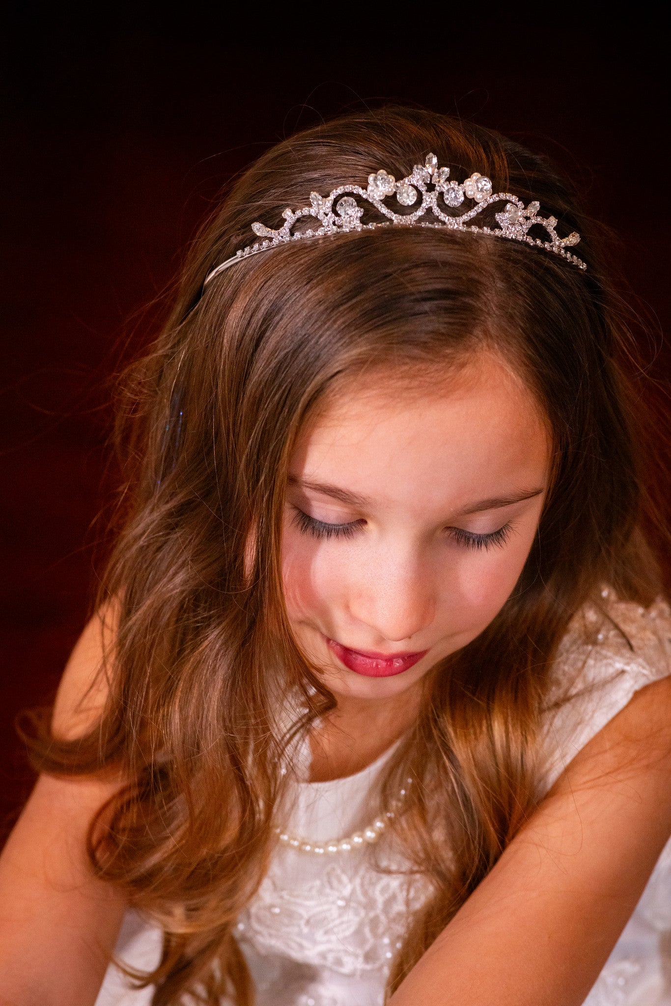 Lily - Flower girl rhinestone pearl tiara