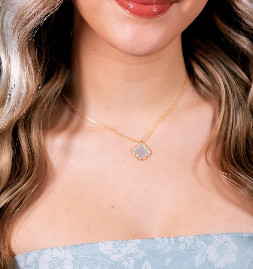 Gold plated mother of pearl Quatrefoil Pendant necklace