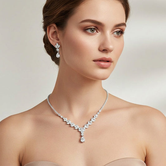 Lory - Elegant Timeless vine drop cz bridal necklace set