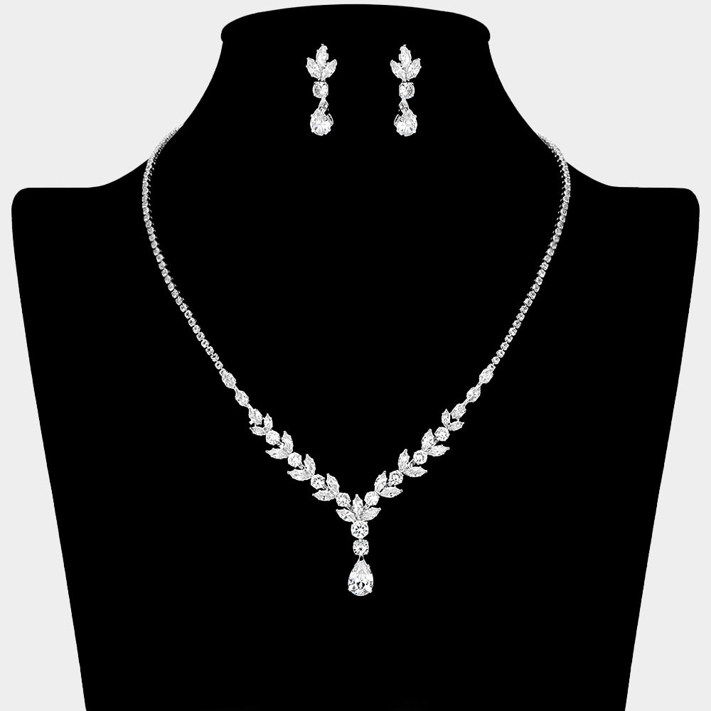 Lory - Elegant Timeless vine drop cz bridal necklace set