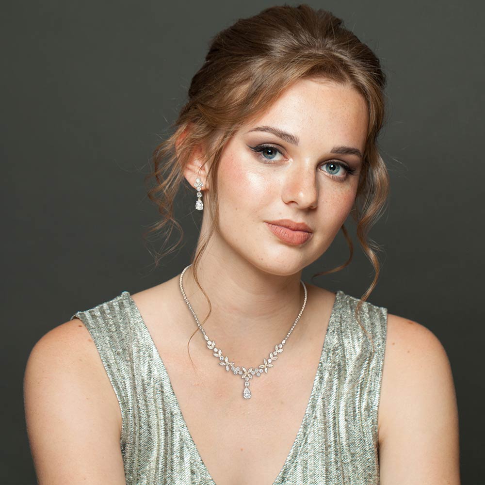 Marca - Elegant Timeless vine drop cz bridal necklace set