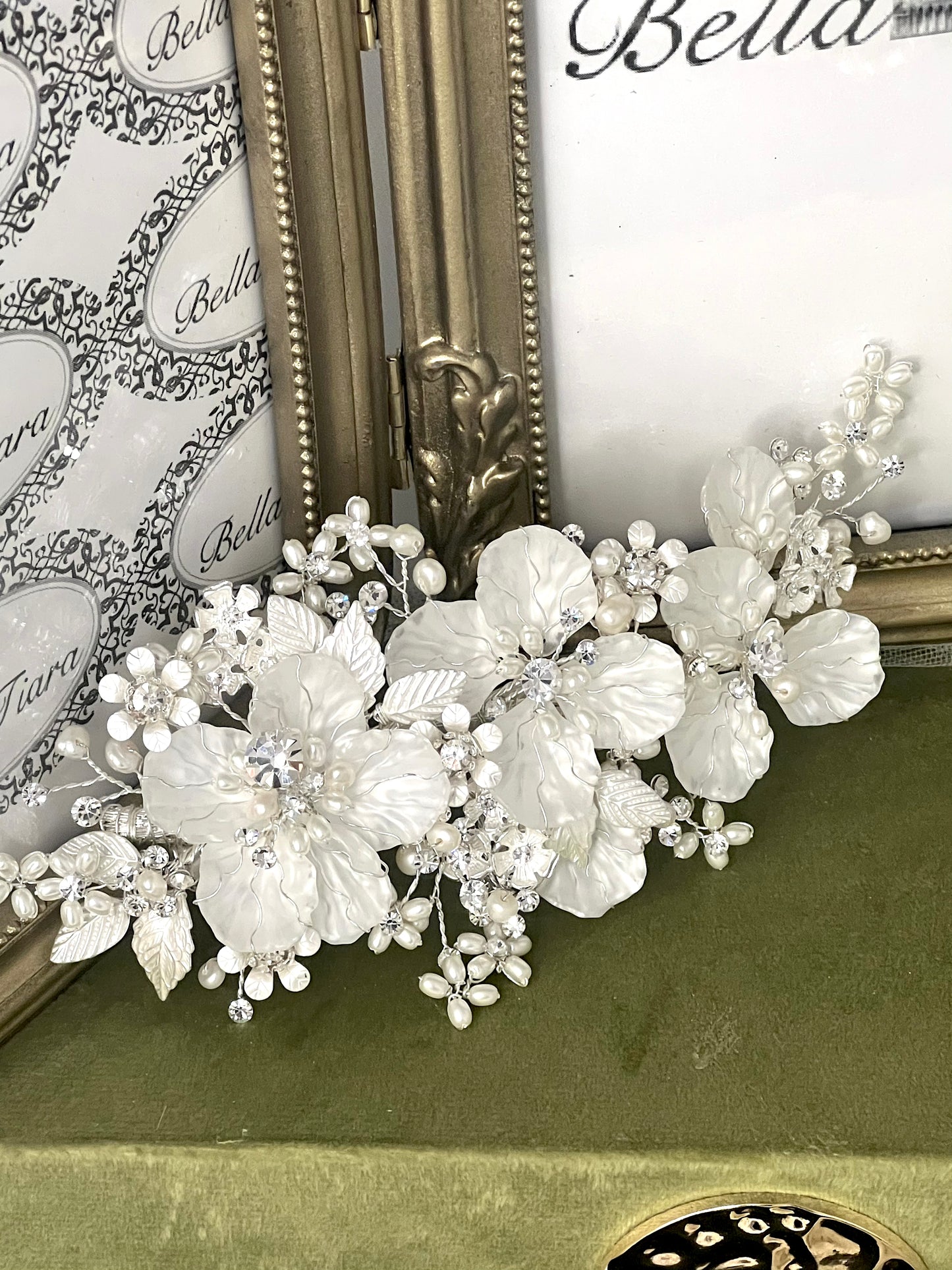 Angie - Stunning Couture Floral pearl bridal comb hair clip