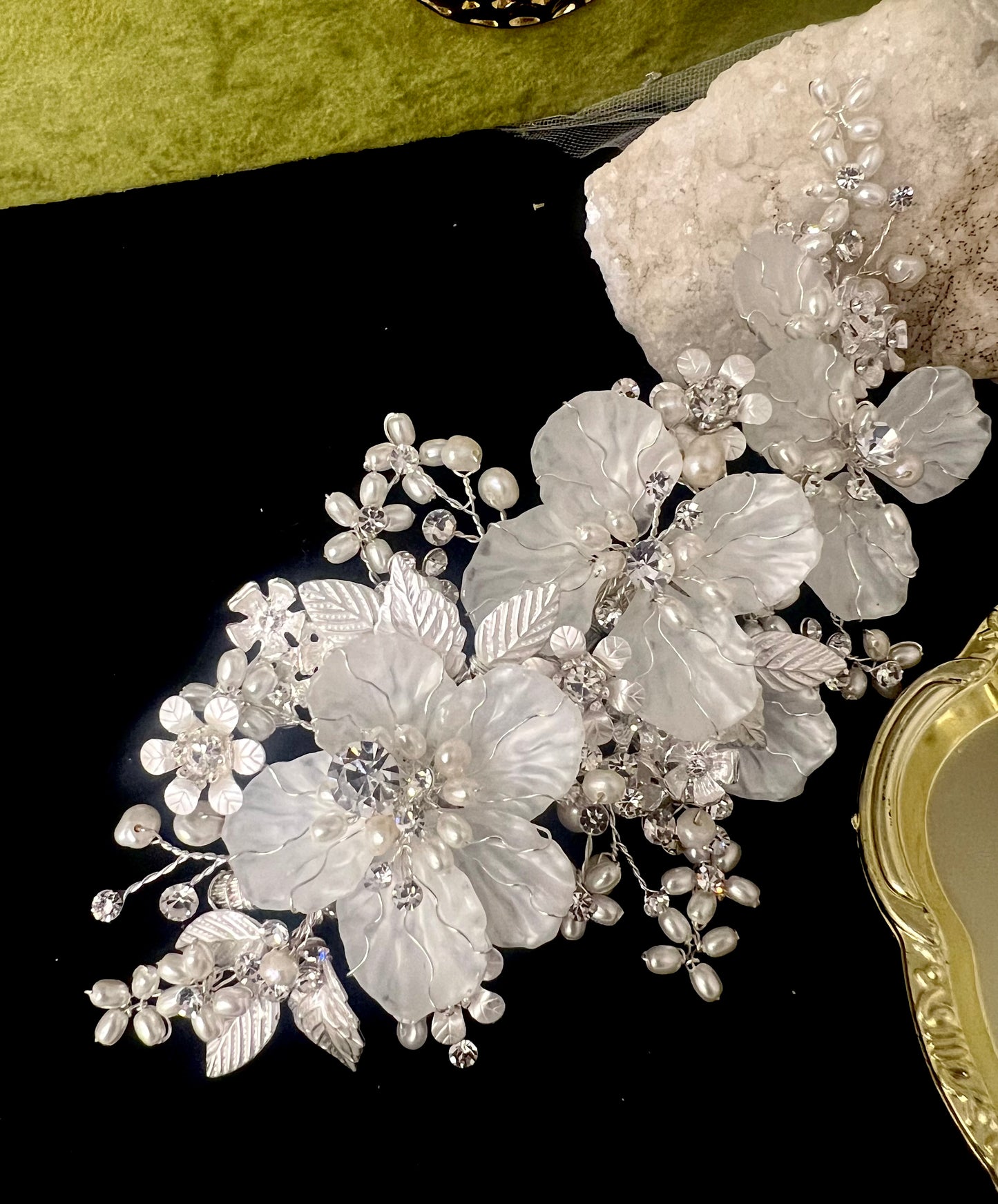 Angie - Stunning Couture Floral pearl bridal comb hair clip