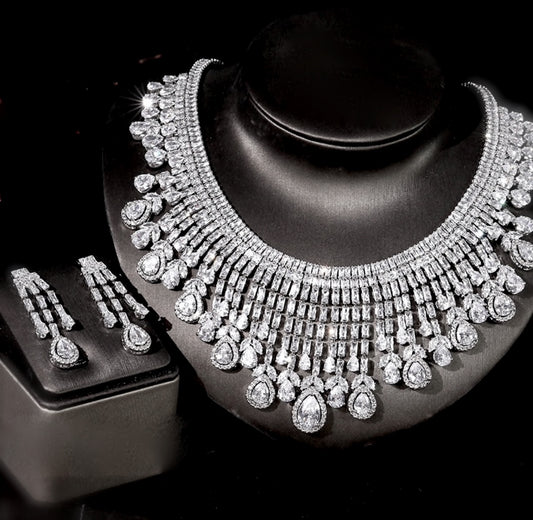 Tamasa -  Alluring Simulated diamond crystal statement necklace set