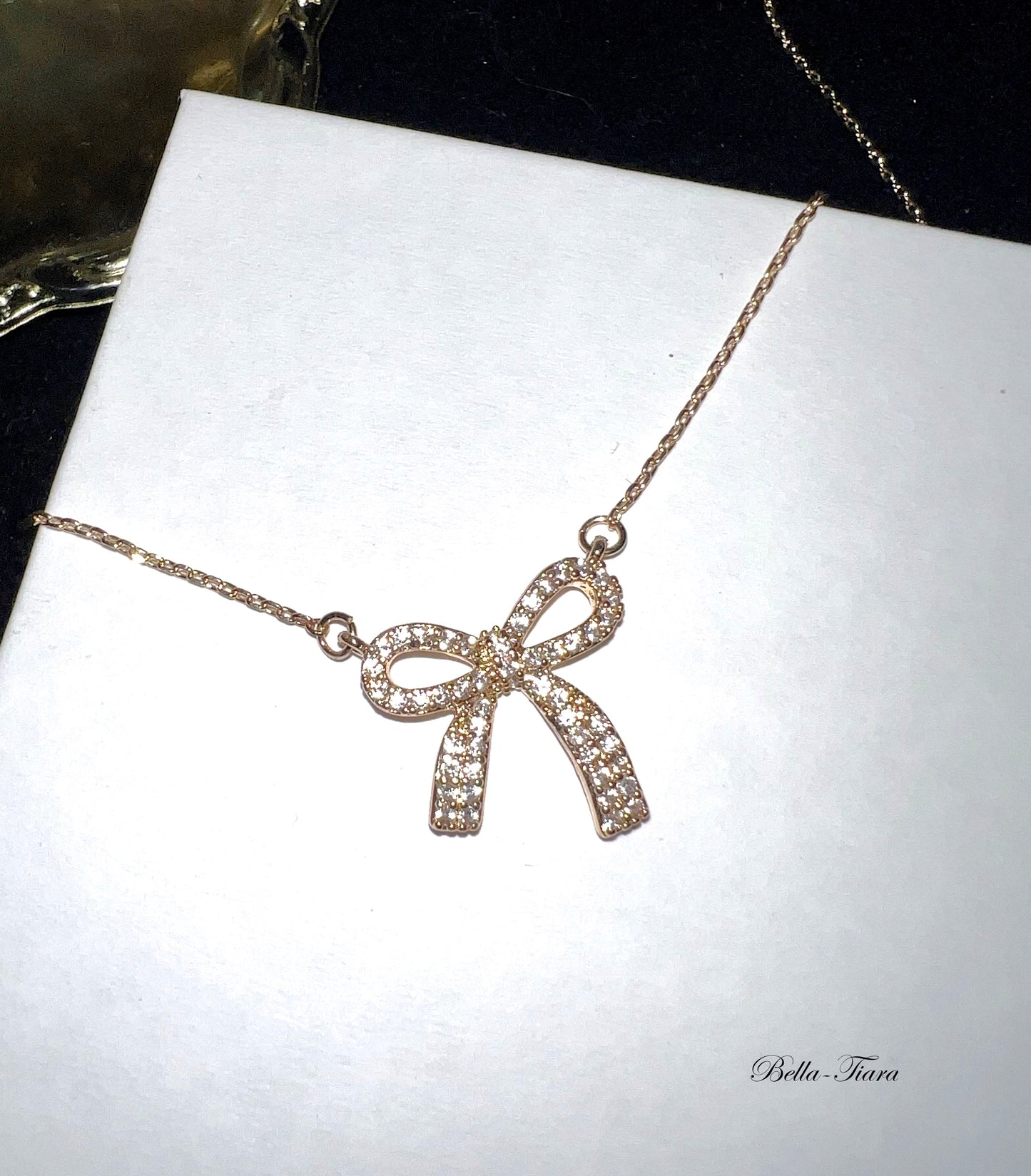 Bow - Trendy Gold Crystal CZ bow necklace