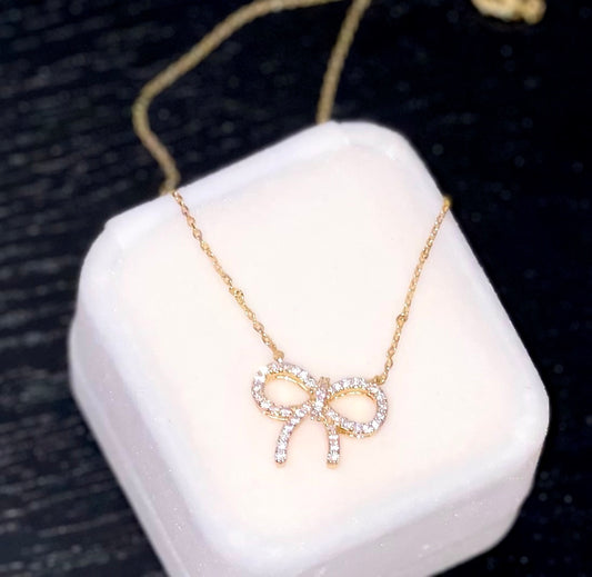 Bow - Gold Plated Crystal CZ bow necklace