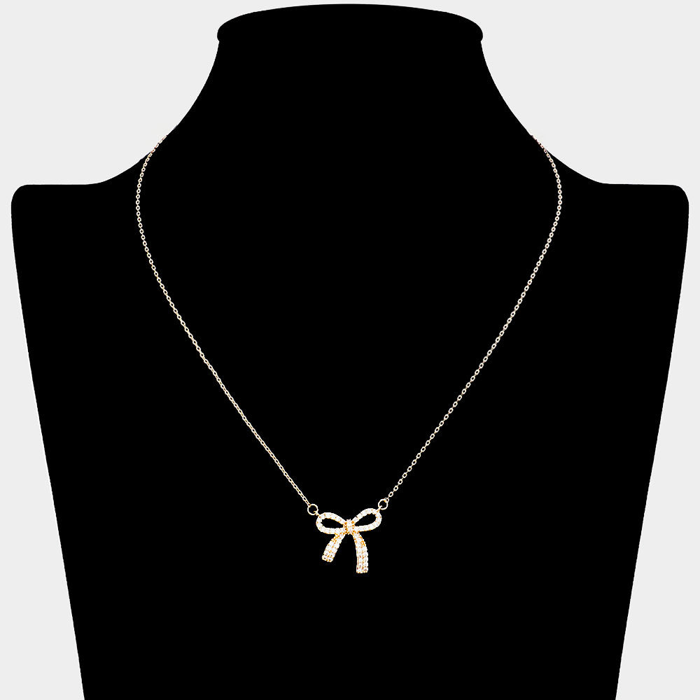 Bow - Trendy Gold Crystal CZ bow necklace