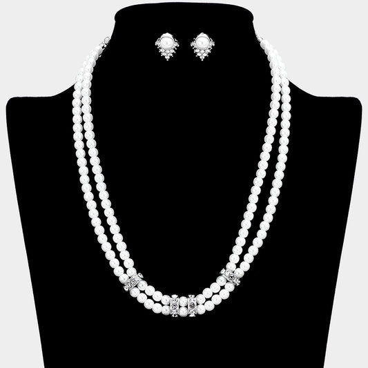 Leila - Pearl strand necklace set