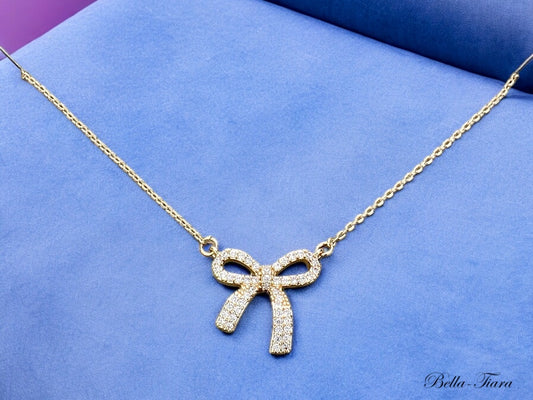 Bow - Trendy Gold Crystal CZ bow necklace
