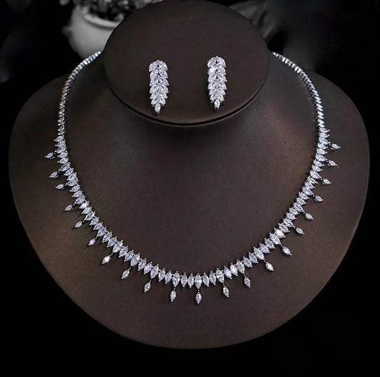 Jaminella -  Timeless simulated dimaond drops bridal necklace set