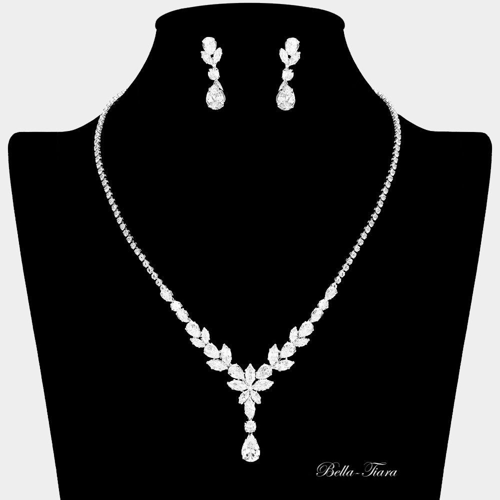 Marca - Elegant Timeless vine drop cz bridal necklace set