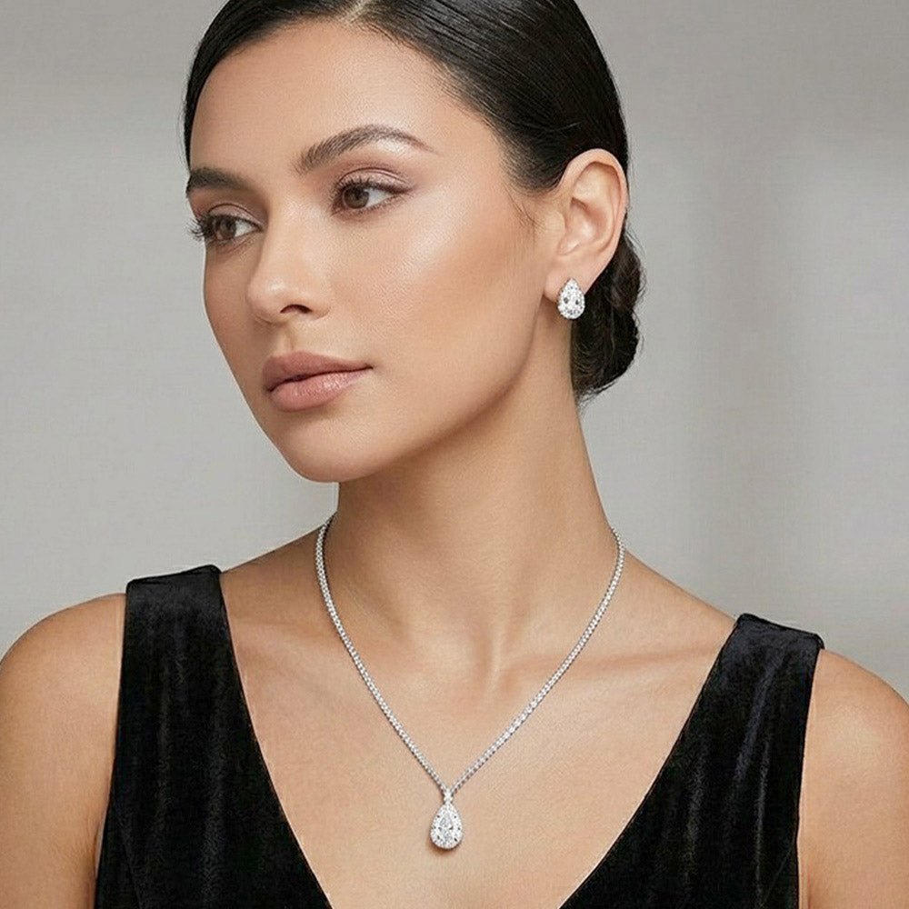 Parisa - Timeless elegance CZ drop bridal necklace set