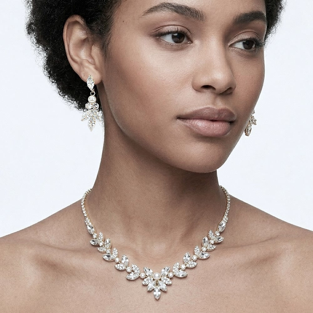 Ria - Elegant Timeless cz pearl wedding necklace