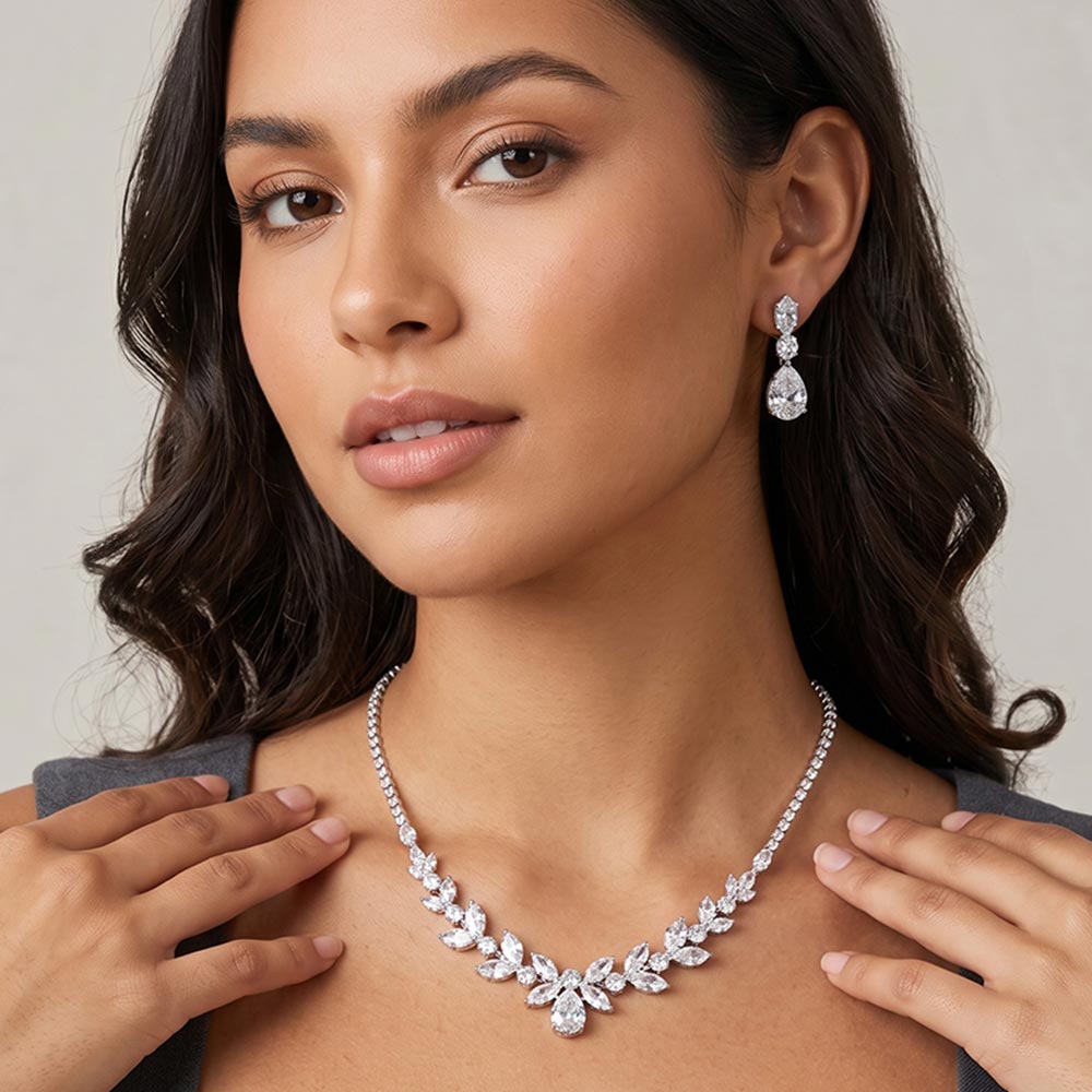 Florlinda - Elegant crystal cz wedding necklace set