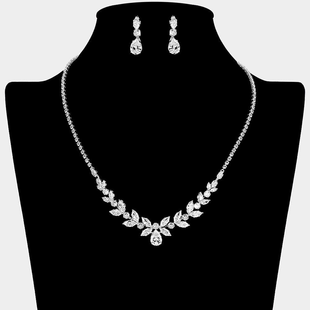 Florlinda - Elegant crystal cz wedding necklace set
