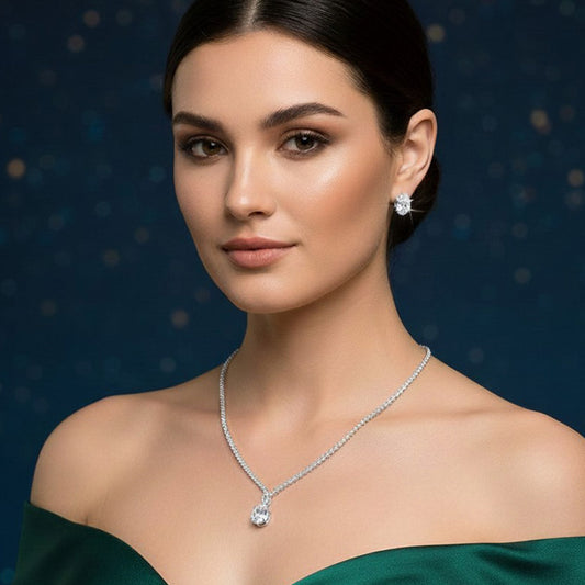Aviva - Elegant solitaire CZ bridal necklace set