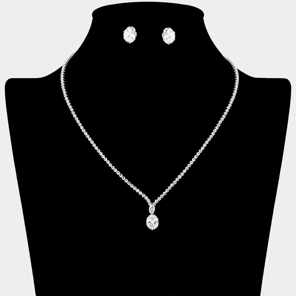 Aviva - Elegant solitaire CZ bridal necklace set
