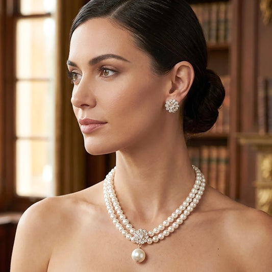 Nolina -  Romantic double strand bridal pearl necklace set