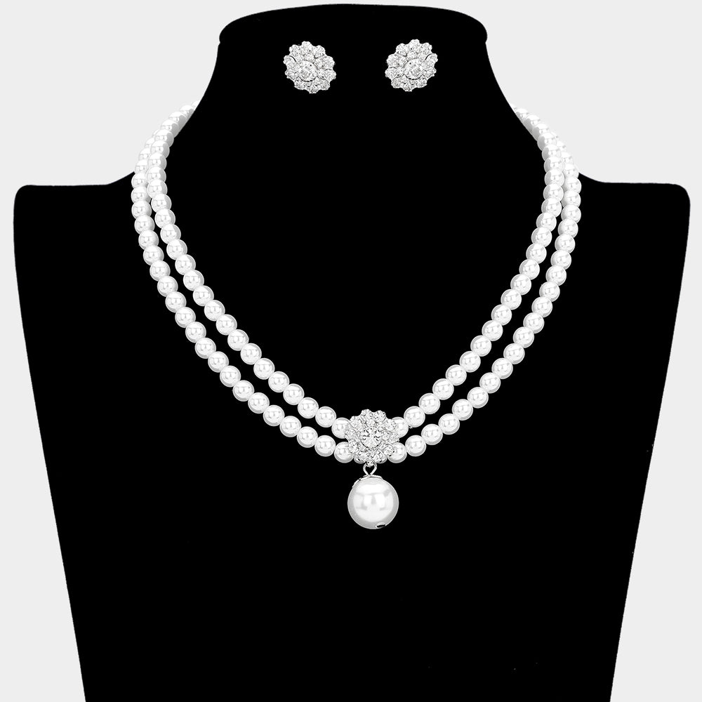 Nolina -  Romantic double strand bridal pearl necklace set