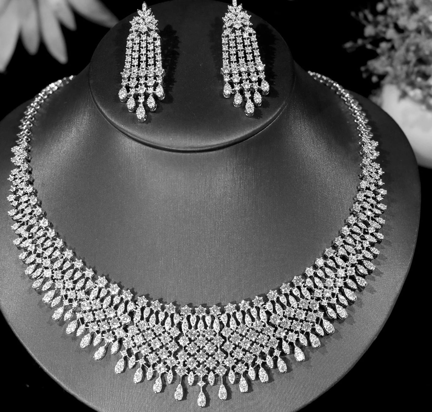 Shanice - Stunning, bridal simulated diamond crystal necklace set