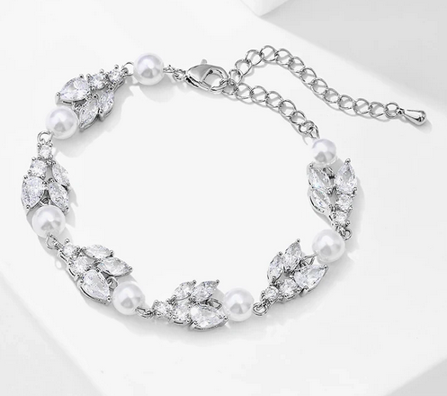 Clara - Timeless crystal vine pearl drop bridal necklace set