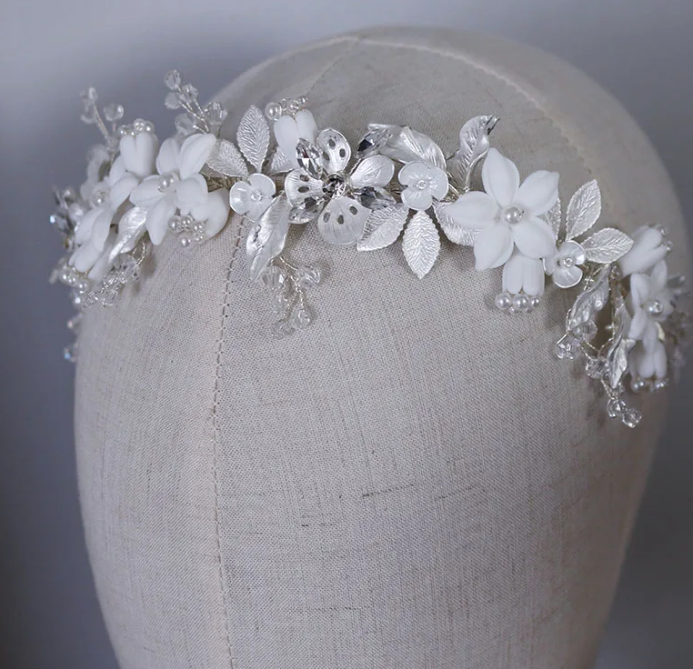 Natalia, Romantic floral pearl wedding headpiece