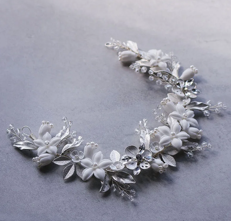 Natalia, Romantic floral pearl wedding headpiece
