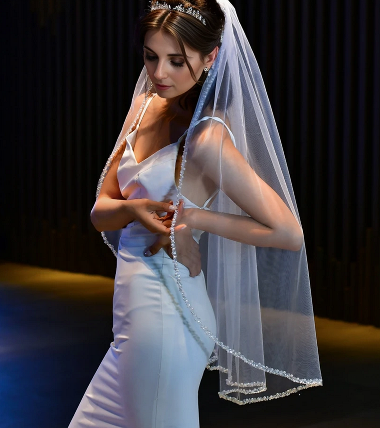 Gilda - Crystal pearl beaded edge wedding veil