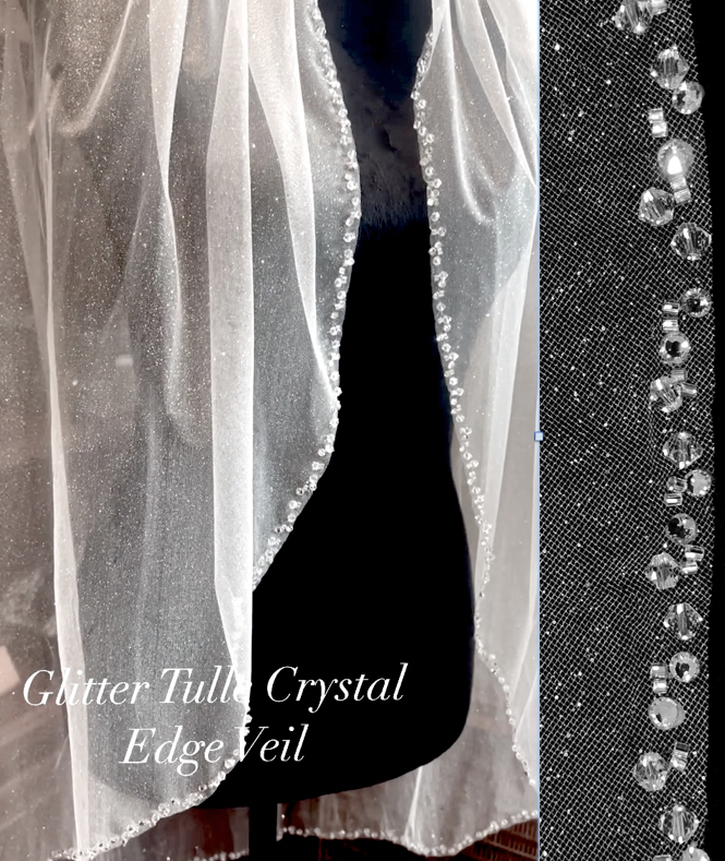 Mollie – Sparkling glitter tulle crystal edge wedding veil