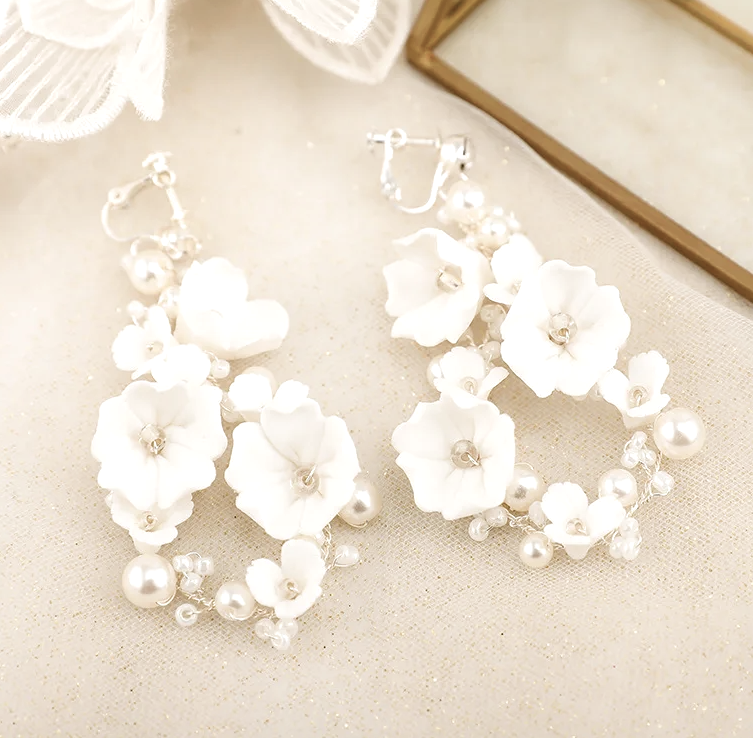 Bermuda - Gorgeous flower drop hoop bridal earrings