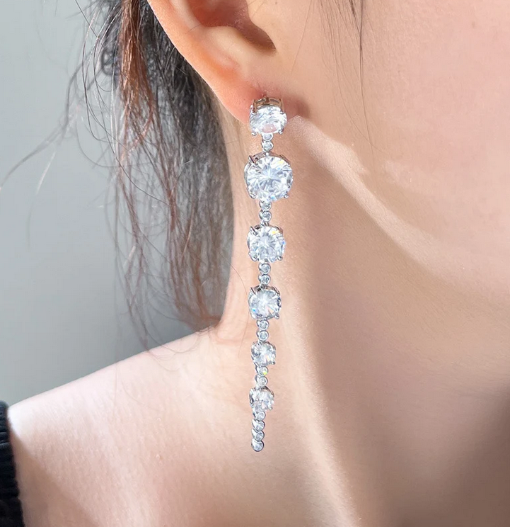 Donatella - Beautiful CZ long crystal drop earrings