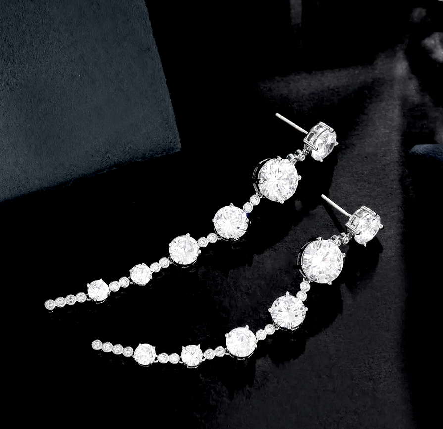 Donatella - Beautiful CZ long crystal drop earrings