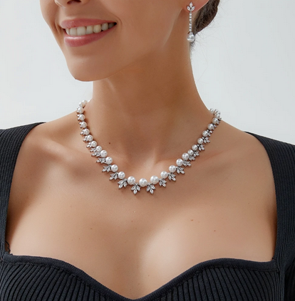 Perola - Timeless crystal bridal necklace set