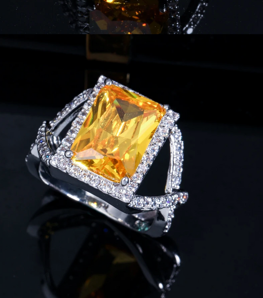 Golden topaz with simulated diamond cocktail ring