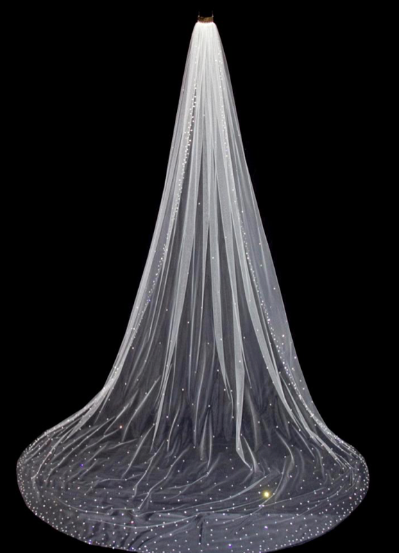 custom Diamond – Exquisite Scattered crystal cathedral wedding veil with free blusher