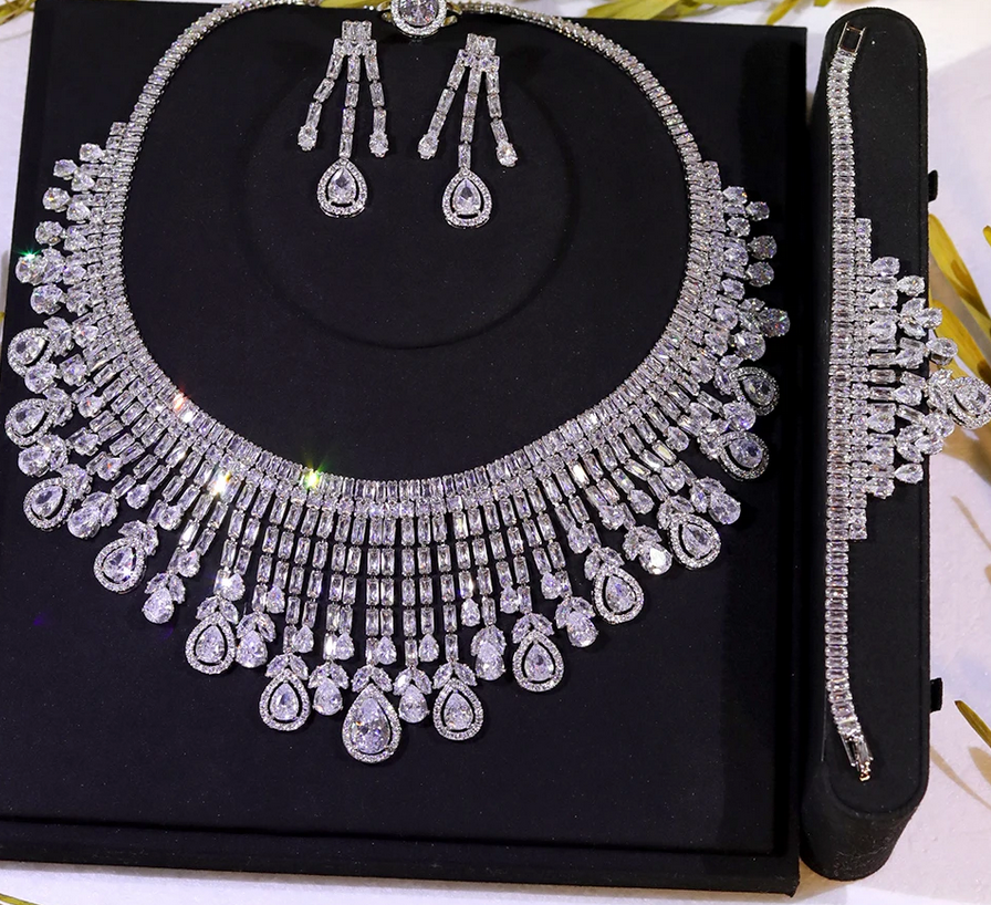 Tamasa -  Alluring Simulated diamond crystal statement necklace set