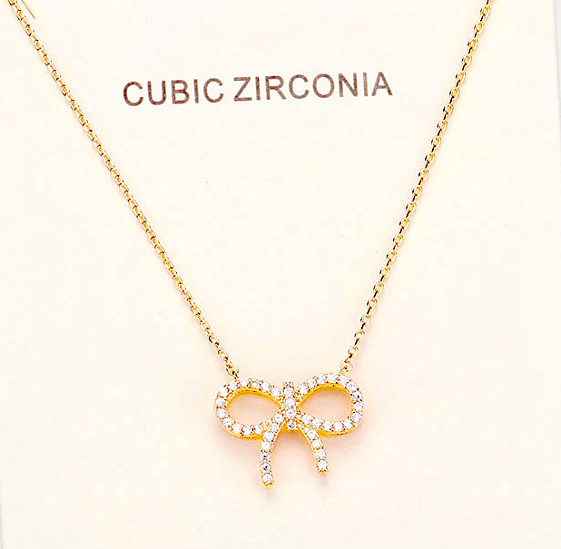 Bow - Gold Plated Crystal CZ bow necklace