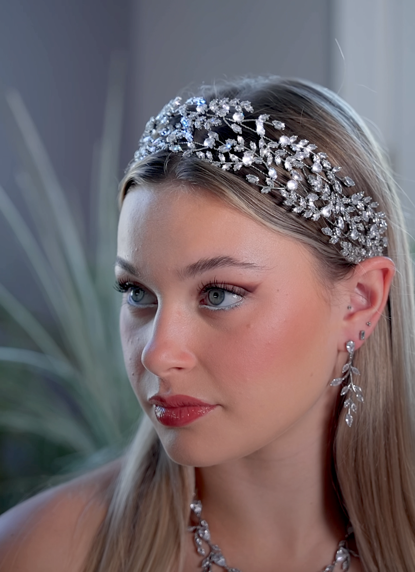 Double row crystal bridal wedding headband